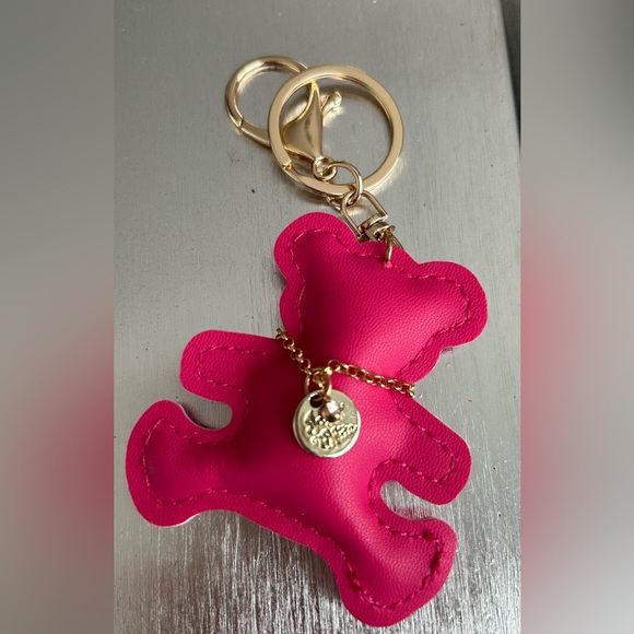 Pink Bear Bag Charm/Keychain with Gold Accents - Picture 2 of 3
